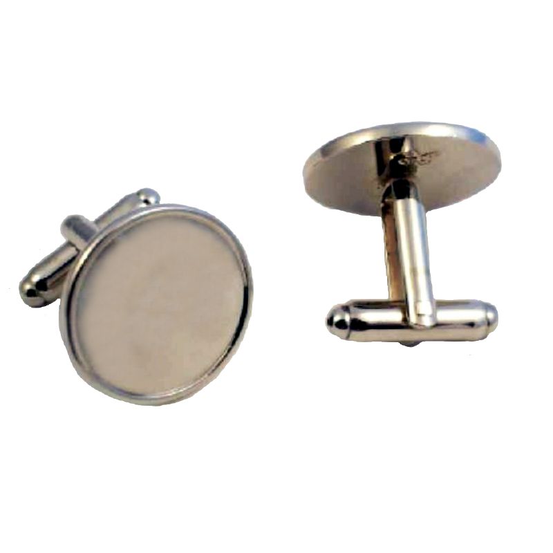 Cufflink Pair Round 18mm silver and clear dome